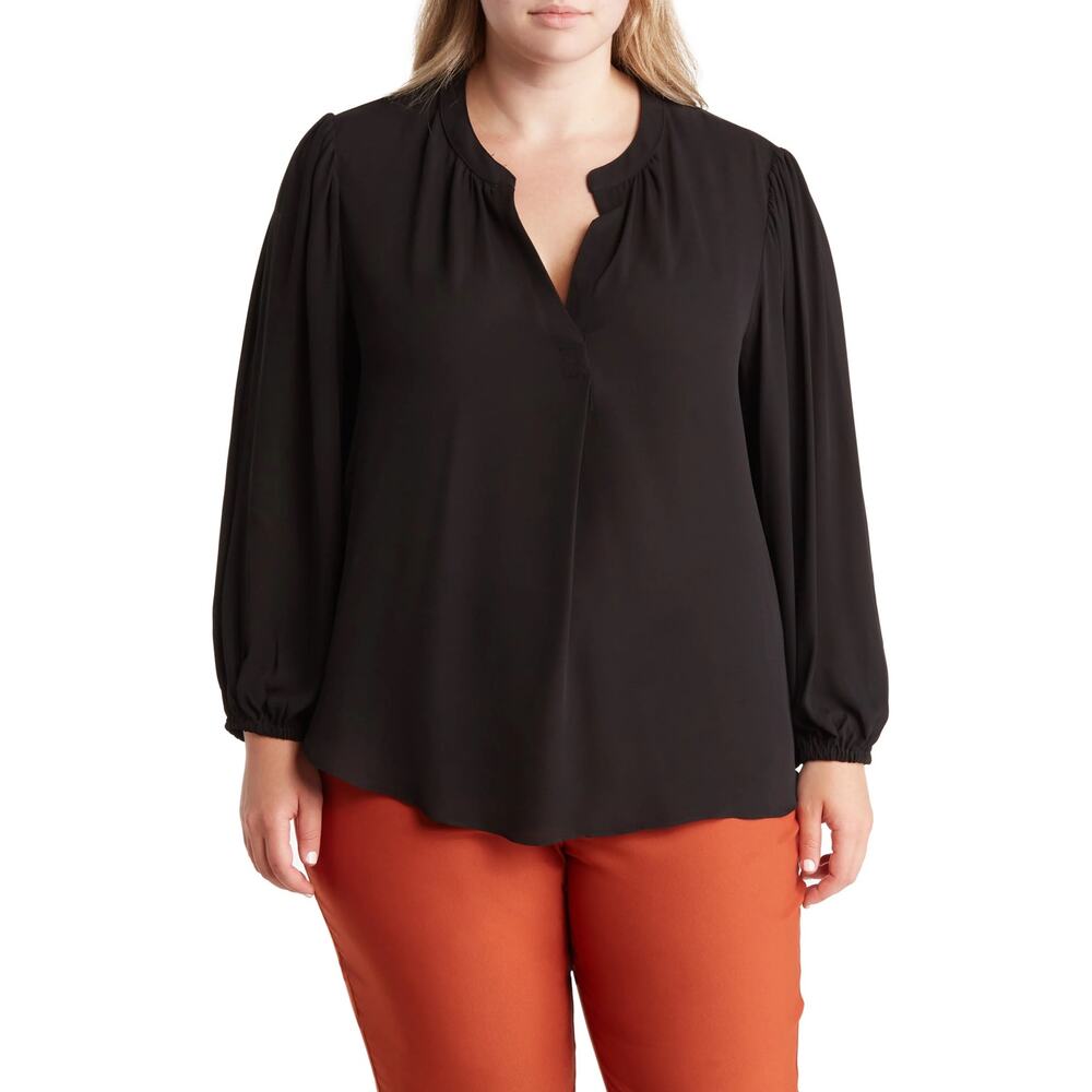 New T Tahari Inverted Pleat Long Sleeve Top (Plus Size) in Black Women's Size 3X